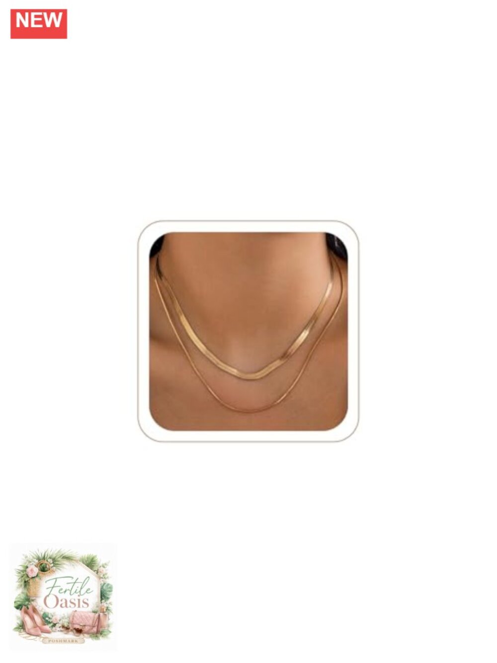 2PC 14K Gold Plated Herringbone Layering Necklace Set for Women Dainty Snake